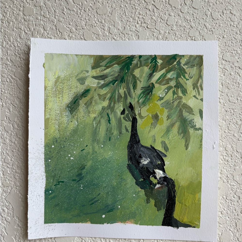Elegant Green and Black Swan Art Painting